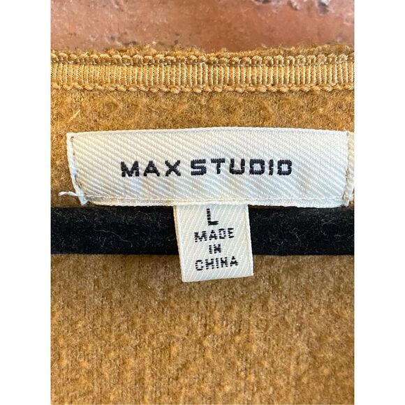 Max Studio Camel Brown Teddy Sherpa Shawl Wrap Vest Women’s SZ L - Picture 3 of 7